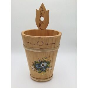 Vintage Hand Crafted BAVARIAN Wood PAINTED Umbrella Stand HOLDER German Folk Art